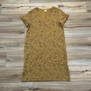 Garnett Hill Mustard Yellow Dot Dress SZ Medium Stretch Cuff Short Sleeve
